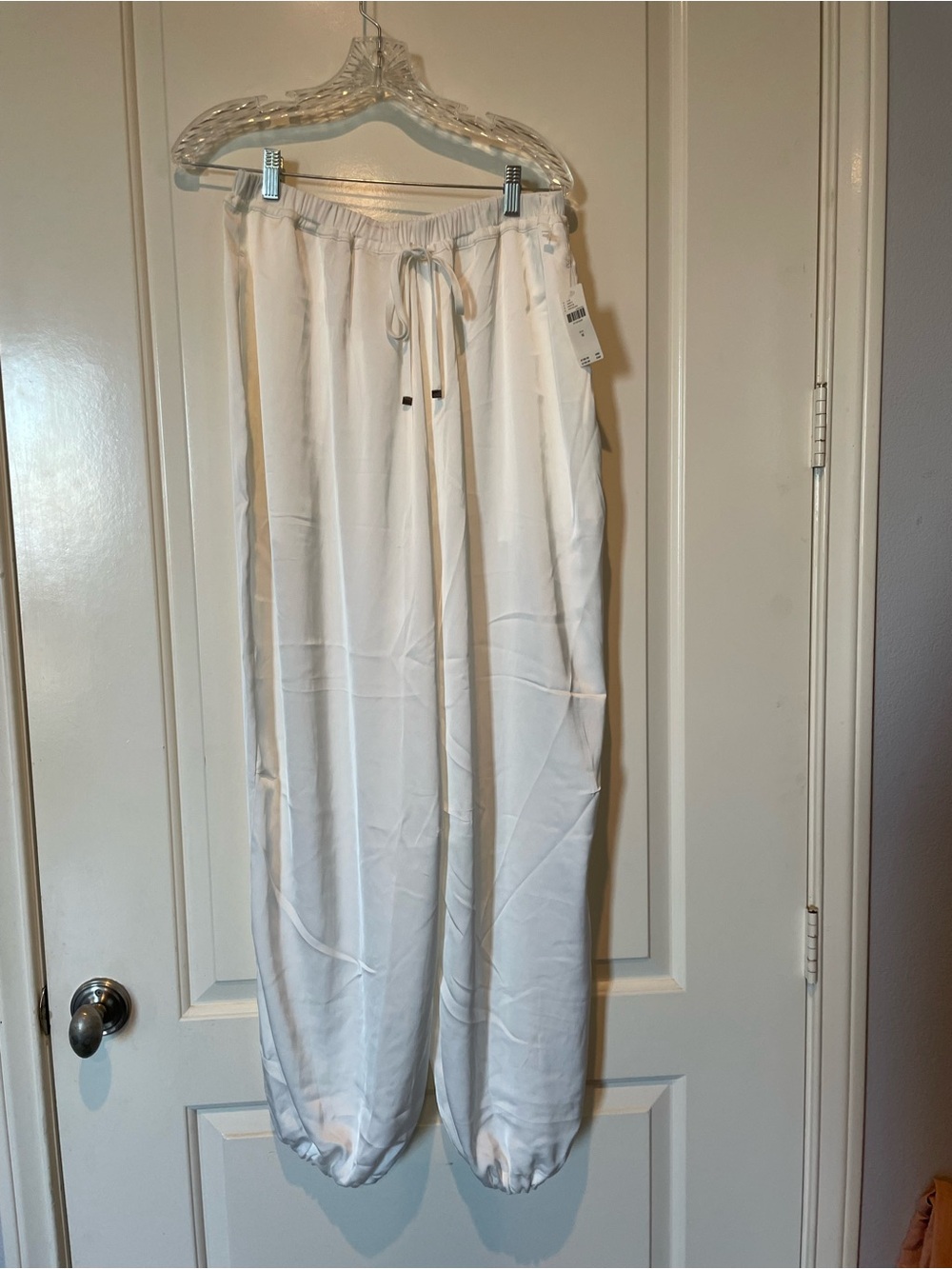 Anthropologie Maeve Satin  White Drawstring Jogger Pants